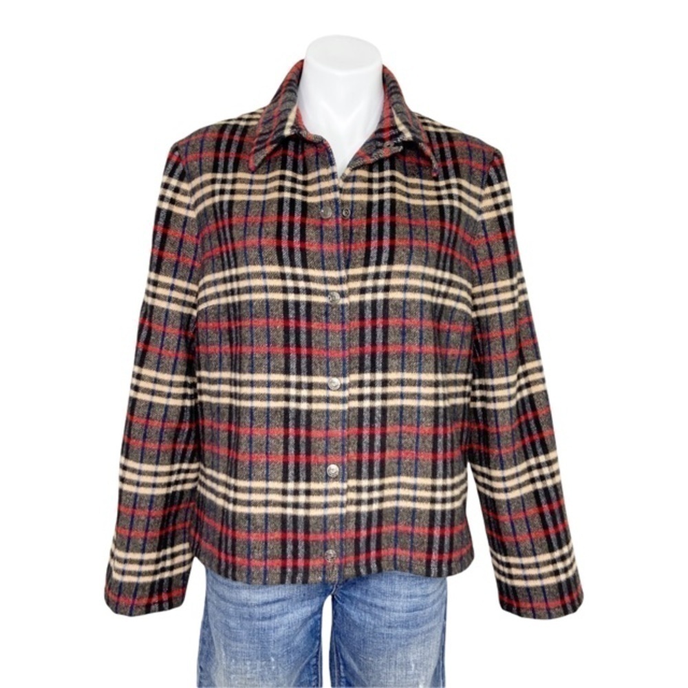 Evan Picone Plaid Jacket Snap Buttons Closure Size 14